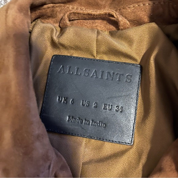 ALLSAINTS Suede Balfern Biker Jacket Moto Tan Brown Leather Blogger - Picture 6 of 8